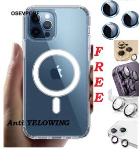 2024 - Case MAGSAFE Easoncase + Free RING LENS CAMERA iPhone 15+ 13 11 Pro 14 12 Promax 14 Pro Max 15 Plus TRANSPARENT CLEAR MAGNETIC TPU Hard -ACRYLIC Anti Fall/Air BAG/Space Hardcase Soft Bening FUZE Armor Mag Karet Transparan Kamera BONUS eason SAFE