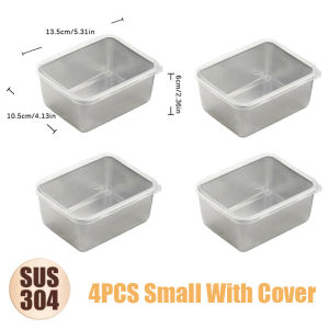 3pcs/set 304 Stainless Steel Box Kitchen Food Storage Container Tray Fresh-keeping Box with Cover Food Trays for Picnic Maintains Freshness Normal Lunch Boxes Square Tableware with Plastic Lid marvin  agustin tray Plates