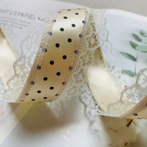 CHUAN 10 Yards Chiều rộng 4cm Ruy băng satin Viền ren trắng Chiều dài 10 thước Ruy băng viền ren Thanh lịch Hai Ruy băng bóng gương Để tự làm nơ cài tóc