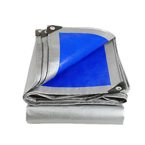 ผ้าใบกันแดดฝน ผ้าใบกันน้ำ ผ้าใบพลาสติก PE ขนาด 2x4 เมตร (มีตาไก่) กันน้ำ100% ผ้าใบพลาสติกเอนกประสงค์ ผ้าใบกันน้ำหนาสองด้าน ผ้าคลุมรถ สีเงิน