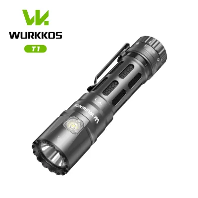 【New Release】Wurkkos T1 Tactical Utility Flashlight with Multi-Color Side Light Rotate Switch Smart Indicator 5500 Lumens 21700 Battery Rechargeable 415m Throw
