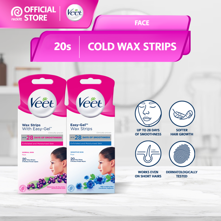 Veet Hair Removal Facial Wax Strip Normal/Sensitive 20s (Cold Wax Strips for Face, Upper lip, Cheeks& Chin)