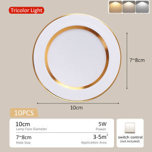 5W LED Tricolor Down Light Ceiling Light Dimming Pin Light Spotlight Round Panel Lamp Recessed Light LED  Downlight