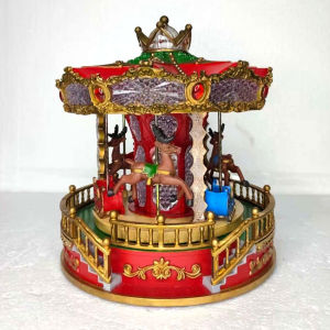 FC807 l Carousel Horse Ornament Red Gold Blue Led Musical Crown topper Festive Decoration