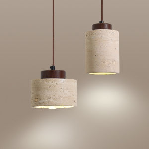 Đèn thả trần mini bằng đá travertine vàng phong cách retro trang trí không gian nội thất hiện đại