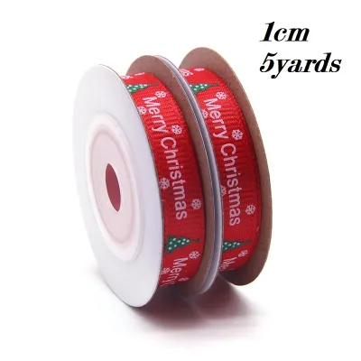 1cm 5/10yards Christmas Ribbon Jacquard Silk Ribbon with Christmas Theme Printing Xmas Gift Wrapping Christmas Party Decoration Ribon