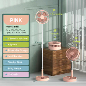 3Life Retractable Foldable Fan 4 Speeds Wind Speed USB Rechargeable Detachable Cleaning Portable Floor Standing Desktop Fan For Home Outdoor Office