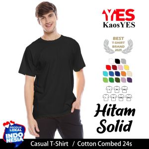 KaosYES Kaos Polos Pria Cotton Combed 24s - T-Shirt Baju Distro Lengan Pendek Hitam
