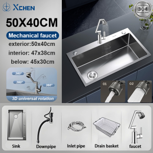 【 Free Deluxe five-piece suit】304 Black Sink Stainless for Kitchen double/Single slot Suitable for large kitchens  Vegetable sink integrated basin vegetable Sterilization/dirt-free Thickness kitchen sink with faucet set kitchen sink complete set