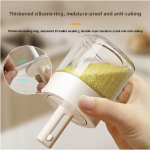 Sealed Glass Seasoning Bottle Leakproof Moisture-Proof Salt Storage with Retractable Spoon Jar