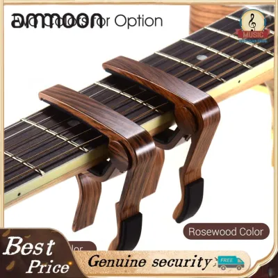ammoon Aluminum Alloy Wood Color Guitar Capo for 6-string Folk Guitar Electric Guitar with 3pcs Random Color Picks