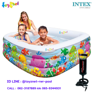 Intex  สระสี่เหลี่ยมใสเคลียร์วิว อะแควเรี่ยมรุ่น 1.59x1.59x0.50 ม. รุ่น 57471 + ที่สูบลมดับเบิ้ลควิ๊ก วัน