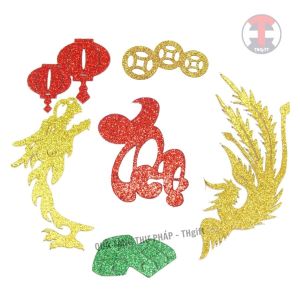 Combo 12cm Set 4 Set 5 Long Phụng thư pháp trang trí dừa Tết
