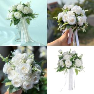 Elegant Bridal Bouquet Artificial Flower Cascading Bride Wedding Bouquet for Wedding Photography Outdoor Event
