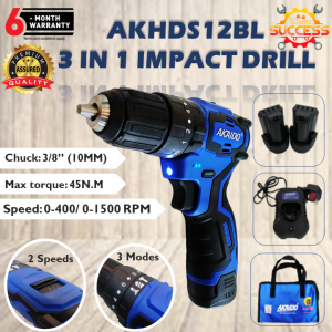 AKAIDO Brushless Cordless 3 in 1 Impact Drill c/w LED High Quality Power Impact Drill For Household & Industrial Use