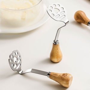 Stainless Steel Mud Press with Wooden Handle Bear Paws Masher Mash Potatoes Baby Food Baking Tools