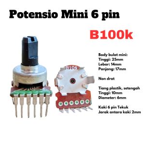Potensio Mini 6 pin B100k Stereo Kaki 6 Tekuk Potentio Meter 104