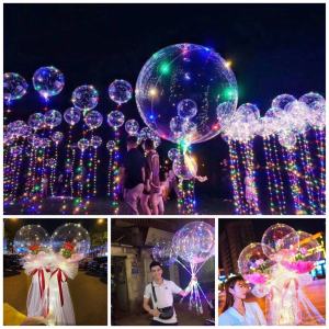 Bộ Bóng Bay GALAXY 3 Chế Độ Nháy SÁNG trong suốt kèm phụ kiện ( TẶNG LÔNG VŨ)