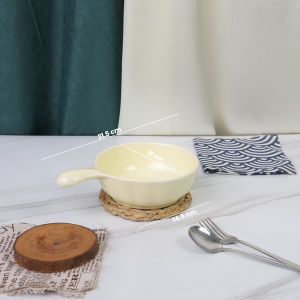 AVELINE Ceramic Food Bowl Handle Gold / Mangkok Putih White Gold / Ceramic Salad Bowl / Piring Saji Porselen Cantik dengan Gagang Bahan Keramik Matte Nordic