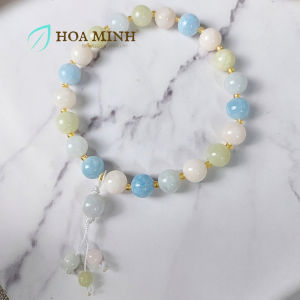Vòng chuỗi niệm 21 viên đá Beryl màu pastel size hạt 10 li phong cách an nhiên | Hoa Minh Gem