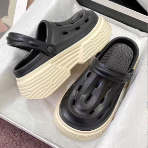 [Free Shipping] EVA WomenS Summer Outdoor Thick-Soled 7Cm Color-Block Platform Garden Shoes Height-Increasing Closed-Toe Slippers