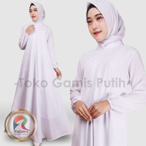 Raisma - Janni Gamis Putih Polos Wanita Muslimah Busana Perlengkapan Umroh Haji