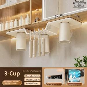 Magnetic Wall Mount Toothbrush Holder Under Mirror Cabinet No Drill Bathroom Mouthwash Cup Storage Rack LOCAL STOCK