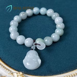 Vòng tay đá Cẩm Thạch A thiên nhiên size 10 li phối ngài Di Lặc hoan hỉ chiếc đồng điếu may mắn bình an không kén mệnh | Hoa Minh Gem