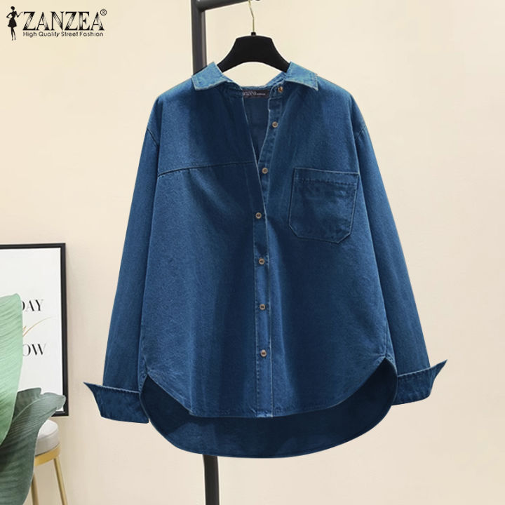 Fancystyle ZANZEA Women Vintage Cuff Sleeve Shirt Collar Buttons Solid ...