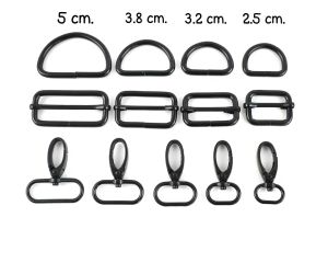 5cm. 3.8cm. 3.2cm. 2.5cm. 2cm. ห่วงเหลี่ยม ห่วงปรับสาย ห่วงตัว D ตะขอก้ามปู อะไหล่กระเป๋า สีดำ (พร้อมส่งจากไทย)