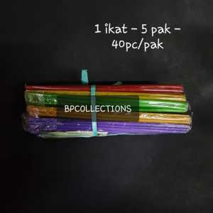 5 PAK 200 pcs Sedotan Ikatan Murah Plastik 5mm Panjang 24cm 5 Warna Warni Ikat Minuman Es Straw Kecil Pooh ECER