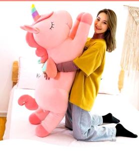 GẤU BÔNG NGỰA PONY LỚN 1 MÉT GẤU BÔNG KÌ LÂN NGỰA 1 SỪNG VẢI MINISO MỀM MỊN CHO BÉ