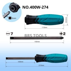 VESSEL Obeng Bolak Balik Screwdriver with Reversible Bit No 400W Plus Minus Magnet