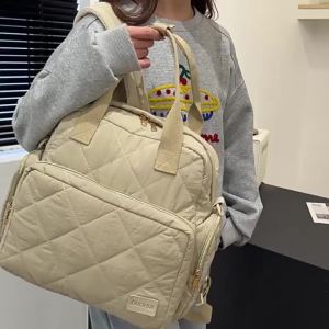Premium style mommy bag hand-held mother and baby bag with dry and wet separation water-resistant multi-functional embroidered grid pattern shoulder bag