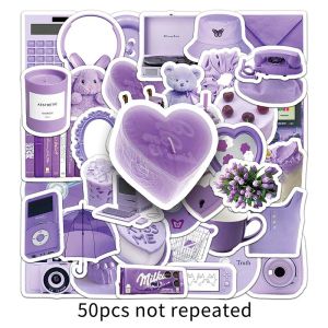 50pcs Cute Purple Ins Style Sticker Pack Waterproof Vinyl Sticker DIY Decoration Water Bottle Laptop Scrapbook Diary Notebook Guitar