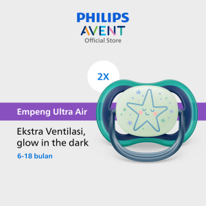 Philips Avent | Empeng Bayi / Soother Bayi | Ultra Air Glow In The Dark | Empeng dengan Ekstra Ventilasi | Character | 6-18M | SCF376/13
