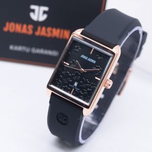 Jam Tangan Wanita Fashion Jonas Jasmin 2239 Analog Kotak Original Terbaru Karet Rubber Mewah Keren Elegan