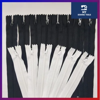 SCZ Normal Zip / Cloth Zip / Normal Zipper (1dozen) 7inch Black&White | Zip Biasa SCZ / Zip Kain / Zip Baju