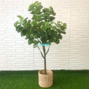 Pohon Artificial Tanaman Hias Daun Mangkokan X4 T140 Semilatex Cover Pot Eceng Gondok Dekorasi Cafe