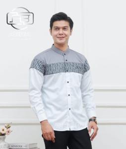 Baju Koko Lengan Panjang Kombinasi Terbaru  Kemeja Muslim Pria Dewasa size M L XL Bahan Toyobo Tebal