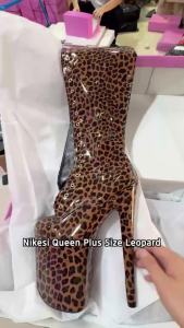 Queen Plus Size 8INCH-20cm Leopard Knee Over-the-Knee Transvestite Gothic Pole Dancing Shoes for Nightclubs Stage Winter Season