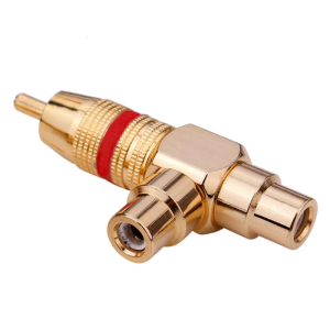 เครื่องแยกการนำไฟฟ้าคุณภาพสูงขั้วต่อ2RCA 1ตัวผู้ถึง2ชุบสีทองผู้หญิงการส่งผ่านเสียงสำหรับเครื่องขยายเสียงลำโพงทีวี
