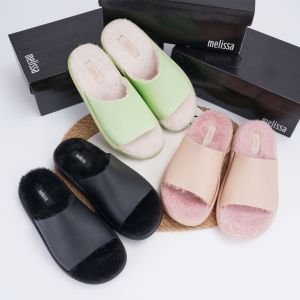 Melissa Melissa น่ารักขนยาวบรอดแบนด์แบนรองเท้าผู้หญิงที่สะดวกสบาย