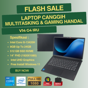 Flash Sale !!! Laptop Canggih Yang Handal Harga 7 Jutaan / Intel Core I5-13420H / Ram 24GB DDR4 / SSD 512GB / Display 14" Full HD / No OS / Bonus Tas Laptop / Wifi 6 / Lenovo V14 G4 IRU