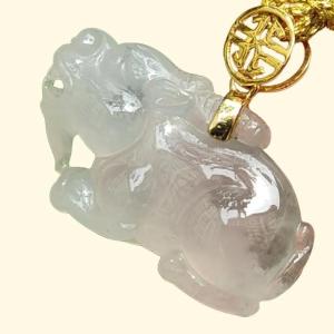 Crafted as Pixiu Icy Translucent Natural Type-A Jadeite-Jade set with 18k Gold Clasp as Pendant certificate weighs 3.4 grams measurement 24.3 * 13.6 * 5.9 mm (18kp66)