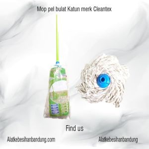 Pel lantai gagang kayu mop sumbu bulat cleantex satu set