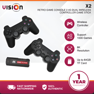 Vision X2 Retro Game Console | 4K TV Game Stick with 2.4G Dual Wireless Controllers | 64GB Storage | 10000+ Classic PS1 GBA Games Built-in | HDMI High-Definition TV Output | Mini Home Entertainment Console for Family Friends Gaming Fun