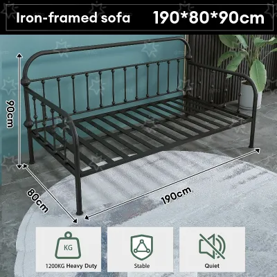 100% Metal Iron Single/Full/Queen Sofa Bed Frame Daybed Living Room Couch Bed With Guardrail Crib Bed Without Foam