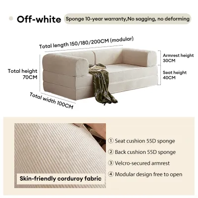 DreamHug Vacuumed Comfy Rest Sofa Bed Dual Purpose Foldable Sofa Bed with Handrail Sofa Set Applicable to Living Room Small Living Room Sizes 0.75/1.5/1.8/2M Velcro with FREEBIE