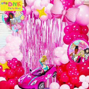 Barbie Party Decor Balloon Complete Set Princess Star Curtain Foil Rubber Happy Birthday Fucshia Pink Car Star Chain Glue Dots